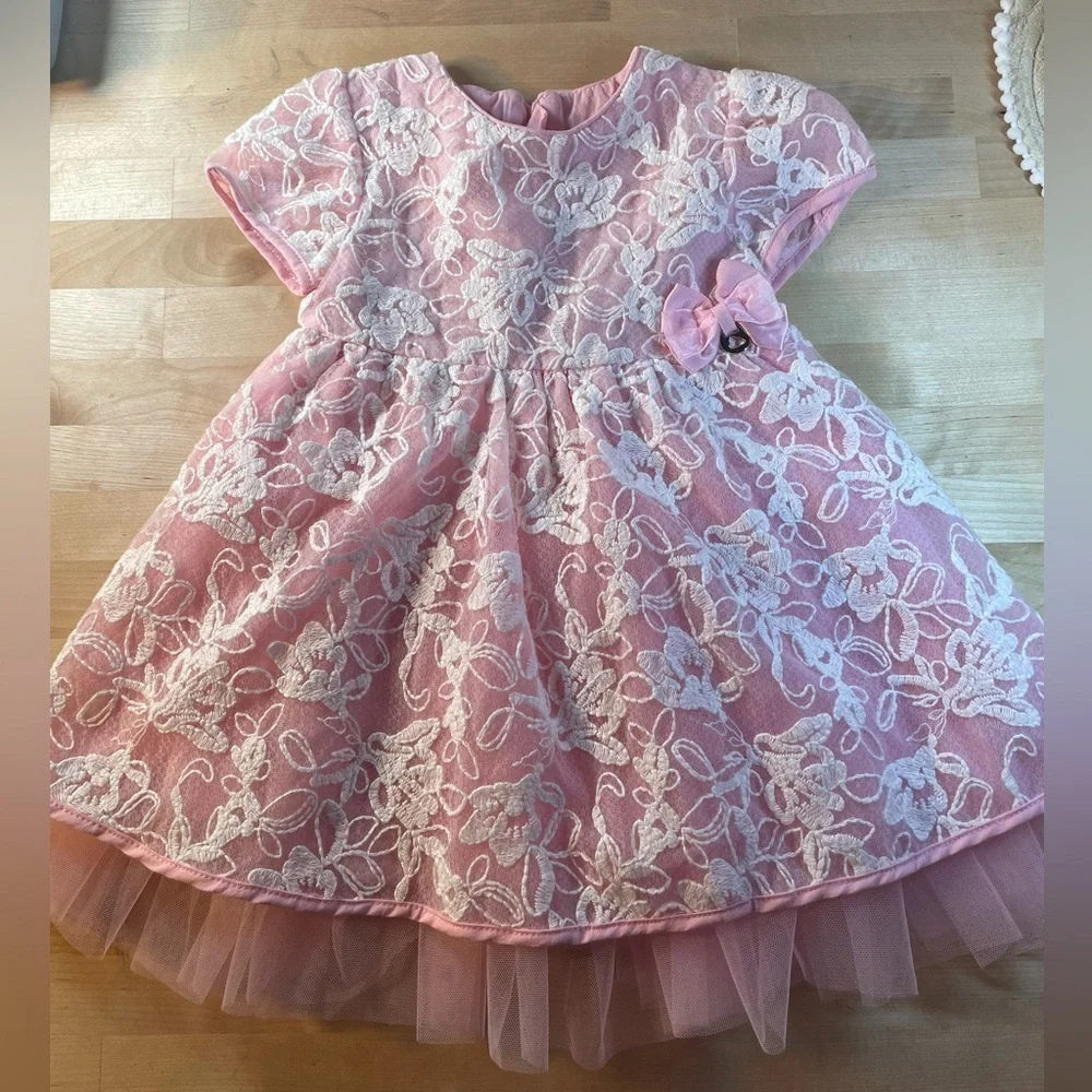 Mayoral Pink and White Floral Lace Dress